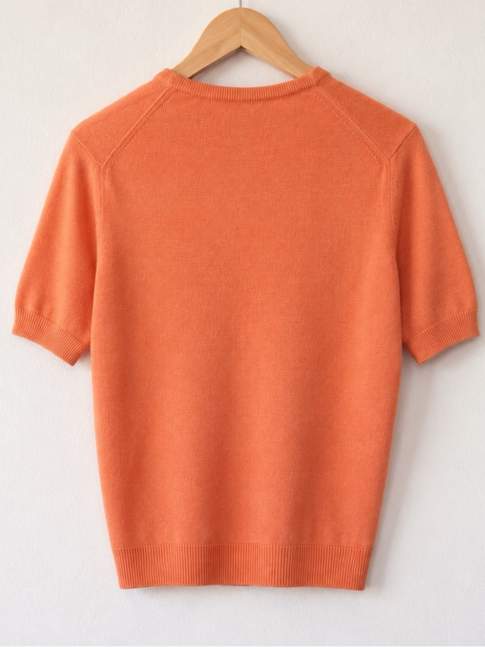 Vintage Jaeger Short Sleeve Knit Sweater Top Coral Orange Made in GB Size 38 / M
